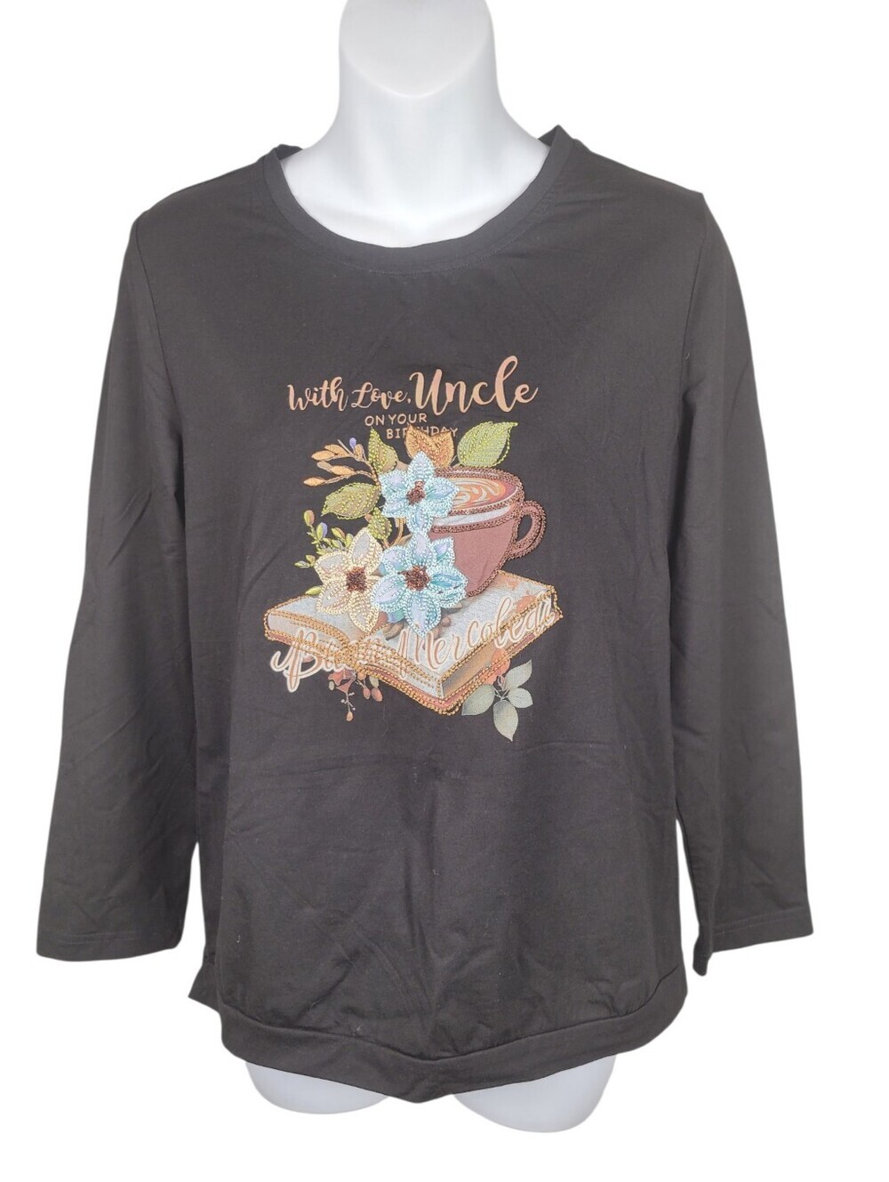 2/$20 Y2K Black Embroidery Coffee Graphic Sweatshirt Top Size: Large